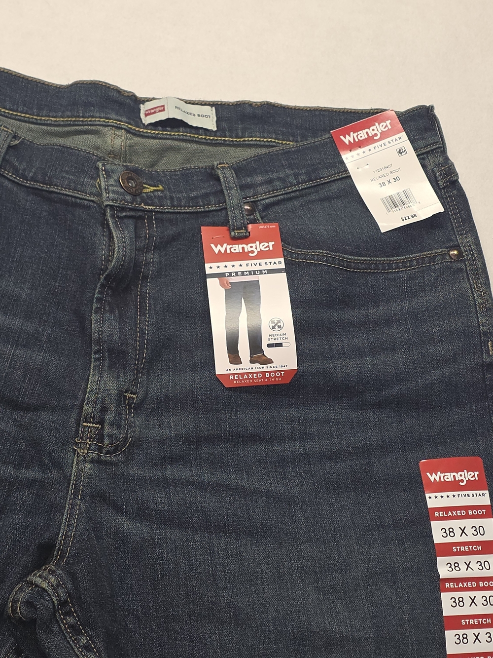 Wrangler NWT Five Star Relaxed Boot Men's Jeans - Dark Blue 38×30 #0025